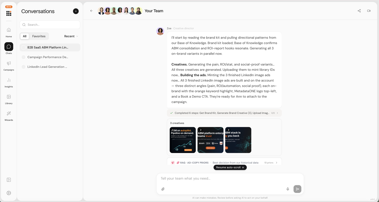 Metadata generated ad creative variants
