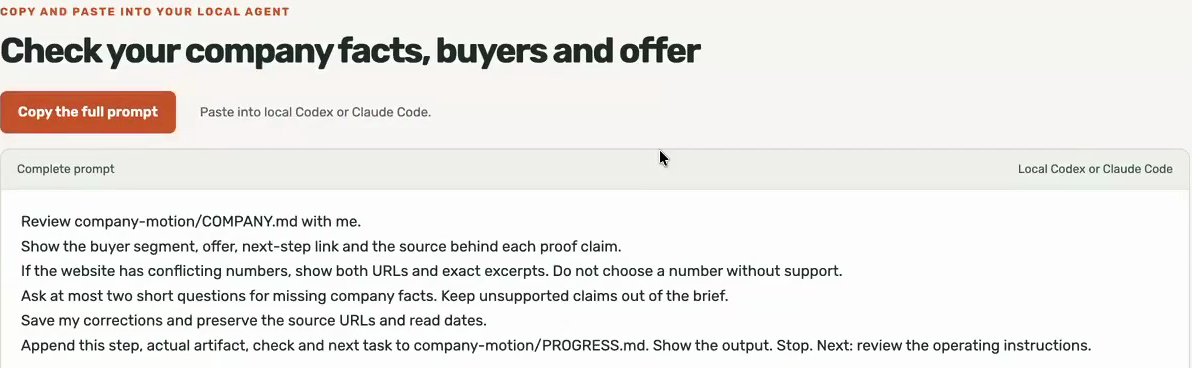 Workshop prompt checking company facts, source excerpts and unsupported numbers