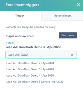 Selecting LinkedIn Lead Gen Form in Hubspot