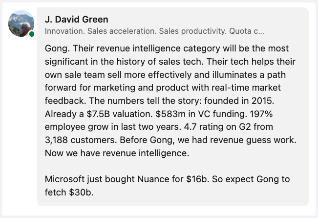 gong linkedin screenshot comment