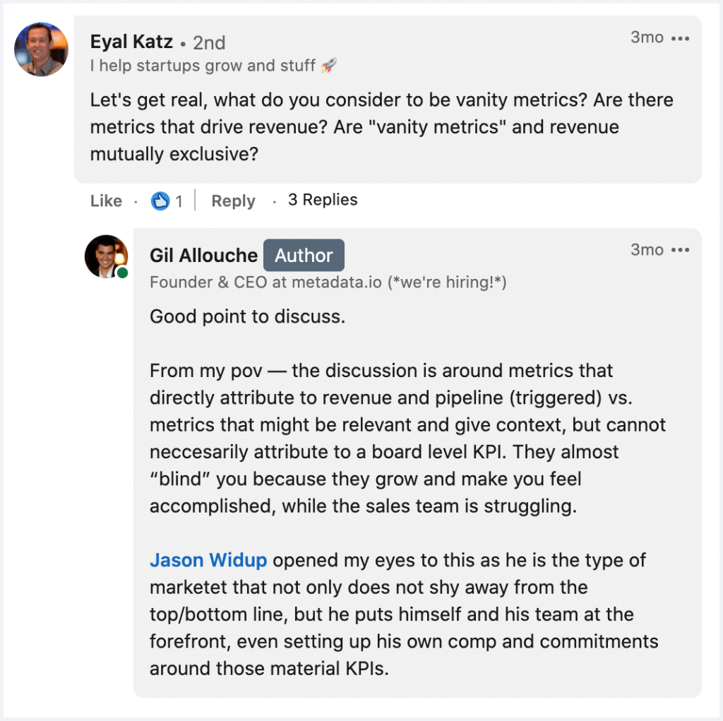 linkedin comment - revenue vs vanity metrics